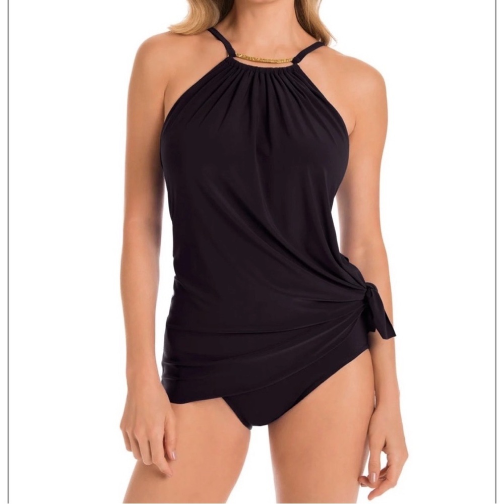 Magicsuit MiracleSuit Womens Parker Swim Dress Size 8 Black Halter Tummy Control